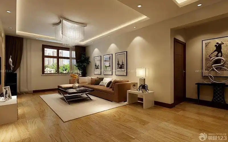 最新客厅地面浅黄色木地板装修案例_装信通网效果图