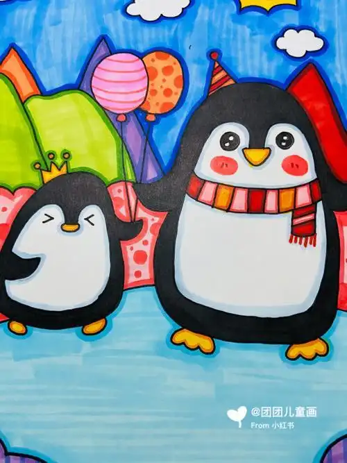 企鹅一家彩色简笔画