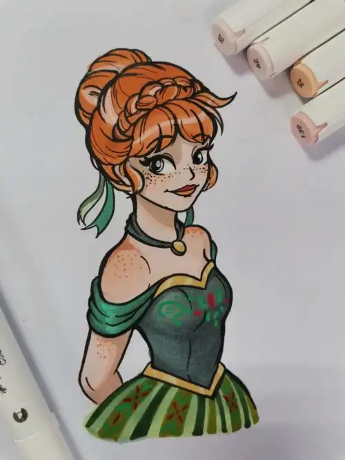 马克笔手绘安娜公主附过程