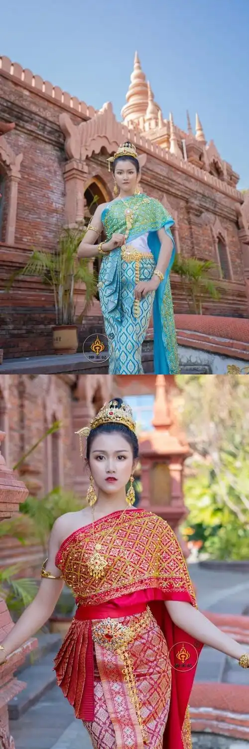 哈昱泰国传统服饰女秀场傣王妃服饰传统女套装泼i水节盛装工作服影楼