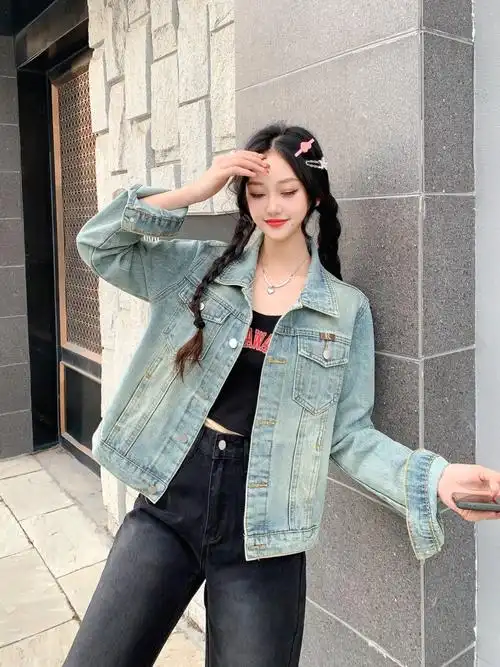 实拍复古牛仔外套女新款2024春秋季女装大码胖mm显瘦上衣洋气遮