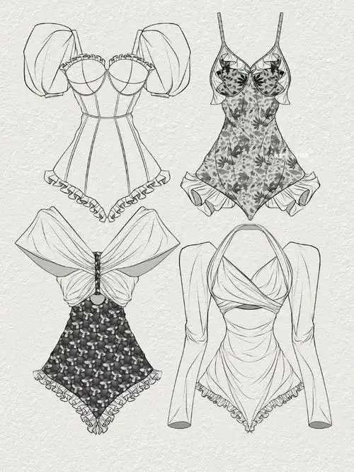 泳衣时间到  #泳衣 #服装设计手绘   #服装设计素材之平面款式图