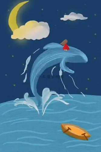 儿童手绘卡通鲸鱼漫画插画h5手机壁纸背景模板psd设计素材psd358
