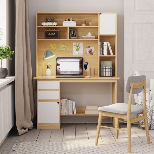 书桌书架一体桌简约写字桌家用卧室学生学习桌组合简易台式电脑桌