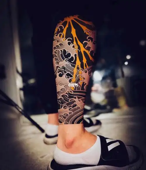 老传统水浪包小腿纹身手稿