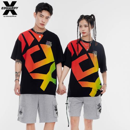 edhardyx新款夏款字母logo潮牌男女同款纯棉舒适圆领t恤体恤衫潮