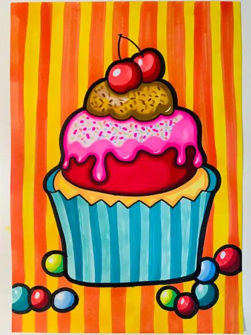 美味小蛋糕 马克笔画 儿童画