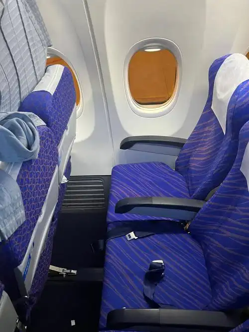 经济舱第一排靠过道位置,前面是明珠经济舱,目测座椅间距没什么大的