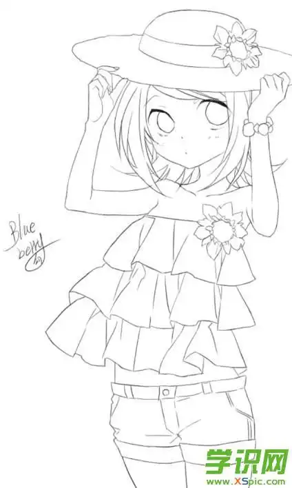 漫画铅笔画图片可爱简单女孩(不涂色)