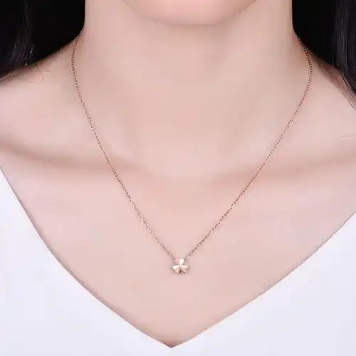 佐卡伊 18k玫瑰金三叶草项链吊坠女正品au750彩金叶子锁骨链颈饰