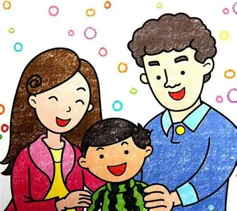 小学生儿童节蜡笔画,六一儿童节儿童画-六一全家福