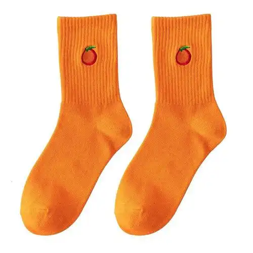 橙色袜子女中筒袜ins潮长袜女潮网红款超火秋冬橘色男袜纯棉高腰