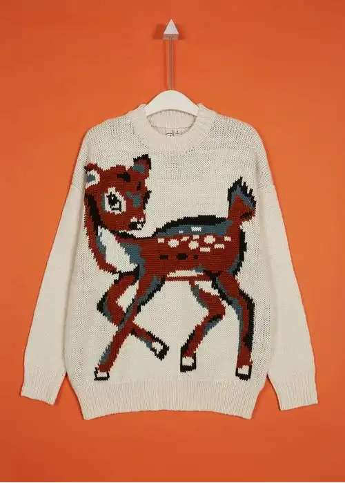 c&a复古粗线可爱小鹿图案圆领套头毛衣女2019冬季新款ca200221902