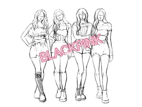 先画了张四闺女们草稿95_画画_blackpink_文化_绘画
