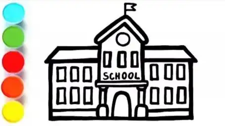 幼儿早教画画教程,放假了在家和孩子一起画学校的简笔画