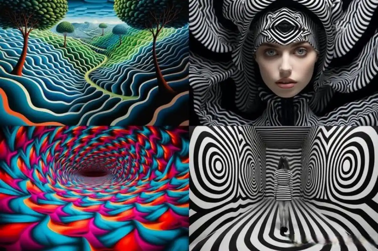 escher, bridget riley --ar 3:2 --style raw