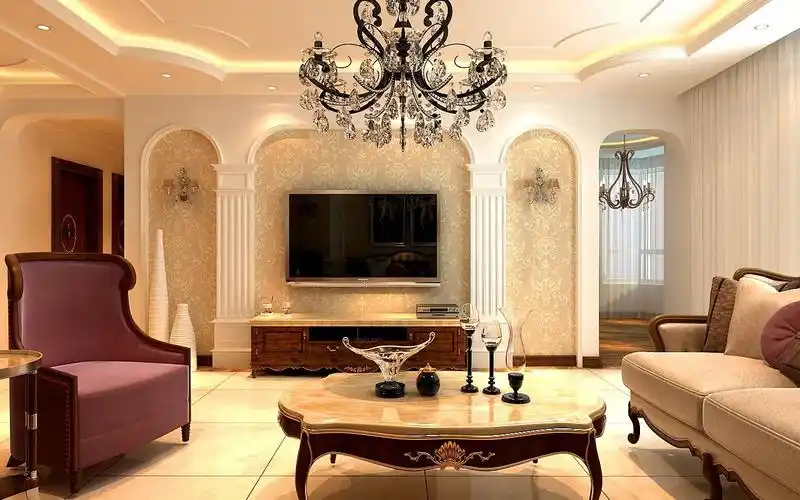 三居室欧式风格客厅电视背景墙_中海城虹郡欧式风格装修效果图