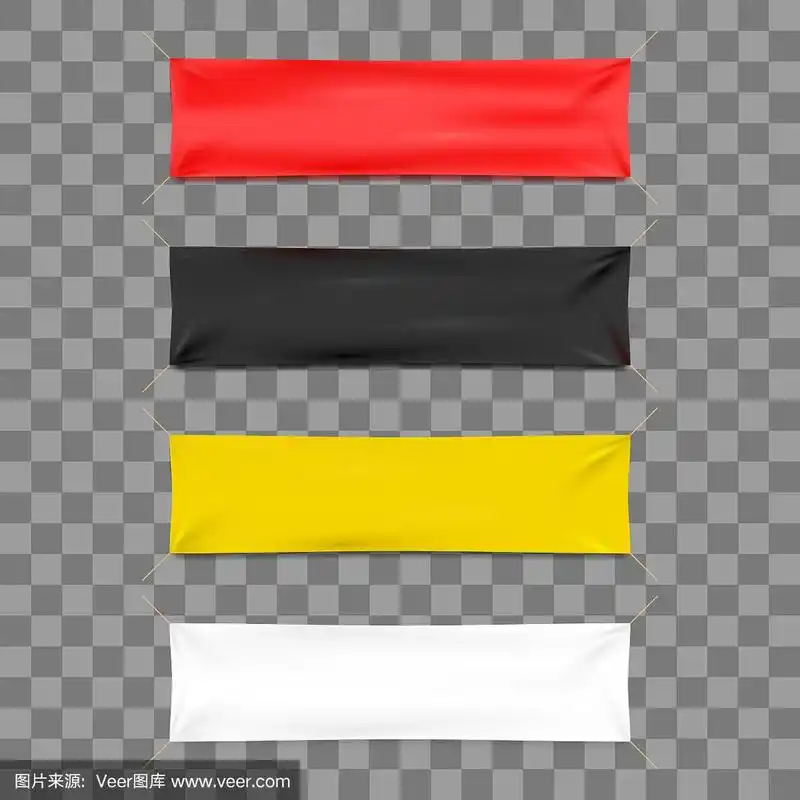 逼真的3d详细彩色空白纺织品广告横幅模板模型集.向量