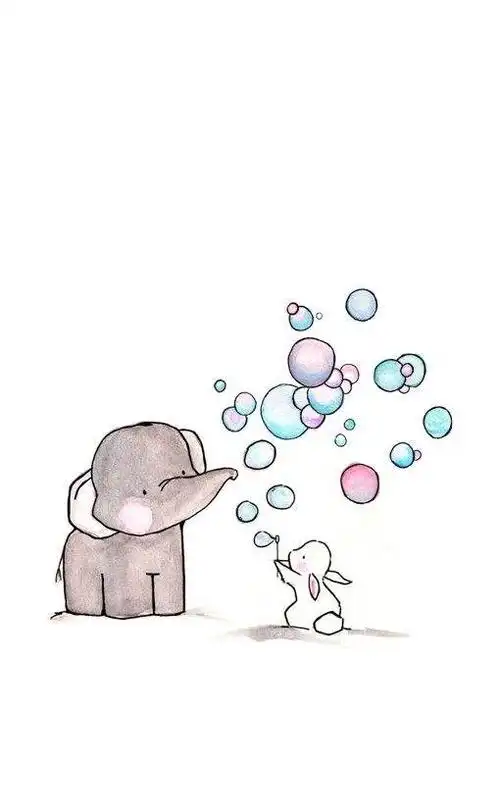 治愈系手绘插画:一只小象和一只小白兔,有时友谊就是这么简单.
