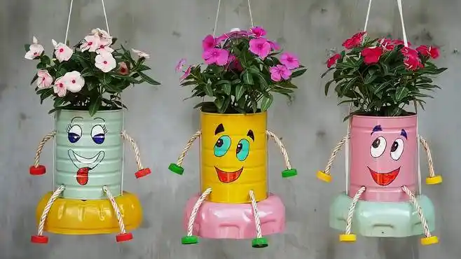 用奶粉罐自制的花盆,废物利用,美观实用又好看