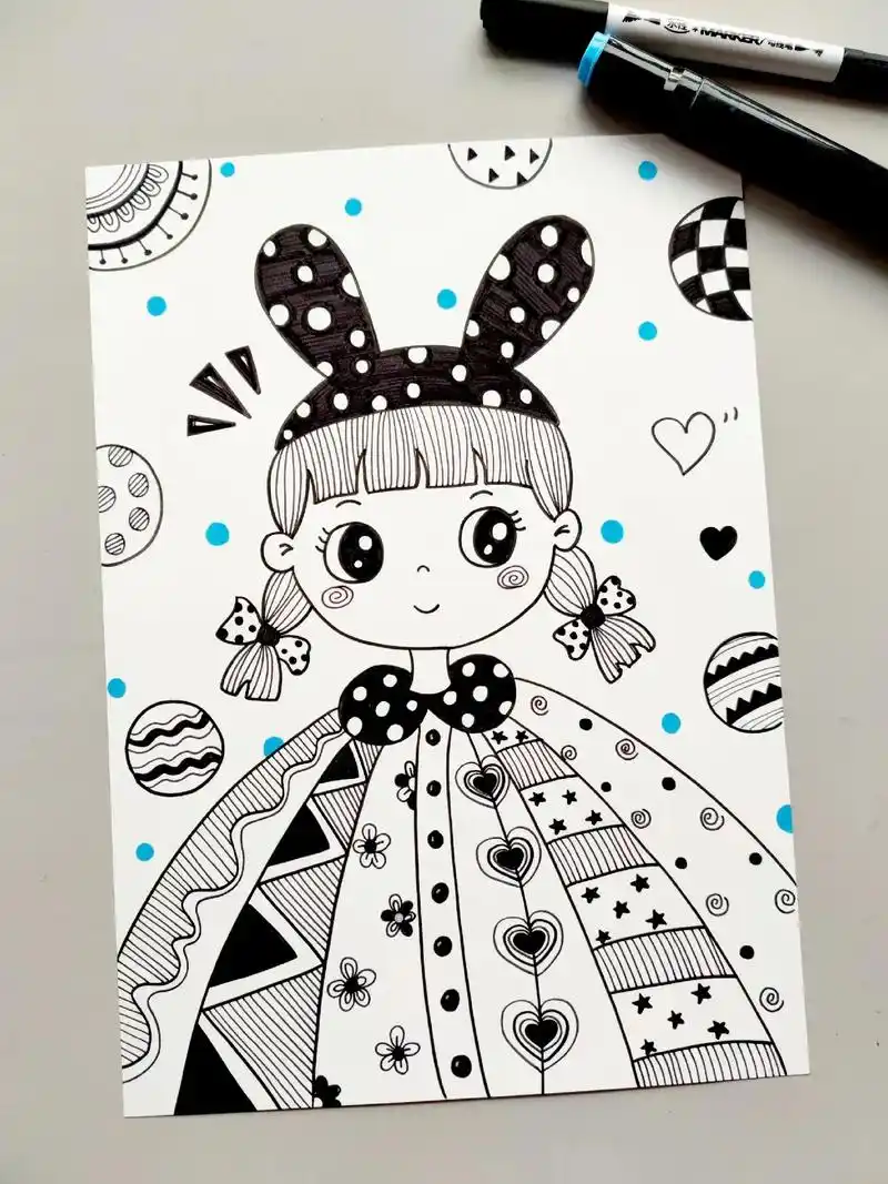 穿斗篷的小女孩.简单的线描画,线描~女孩 画线描很需要耐心哦 - 抖音