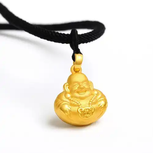 999足金弥勒佛黄金项链佛头24k纯金小金佛3d硬金转运珠佛吊坠女金