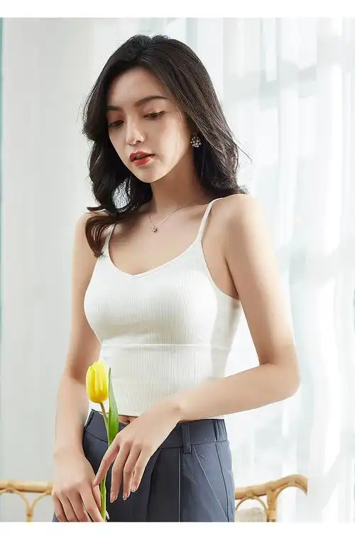 吊带小背心女内搭露脐棉质黑色打底美背内衣带胸垫文胸一体式上衣黑色