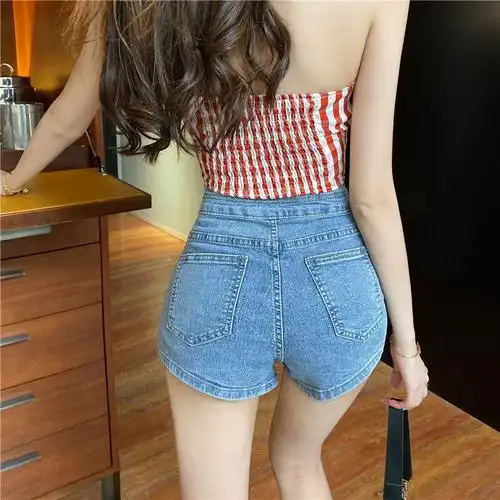 蜜桃臀牛仔裤2021年夏季新款网红高腰显瘦牛仔短裤女包臀超短紧身热裤