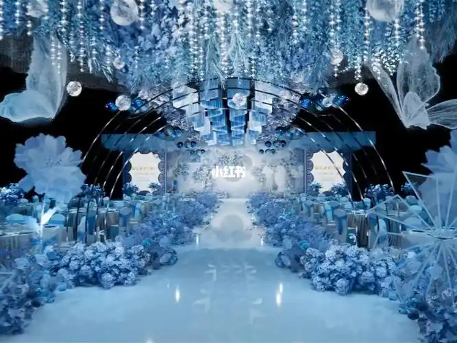 蓝色布幔花艺主题婚礼3d效果图设计