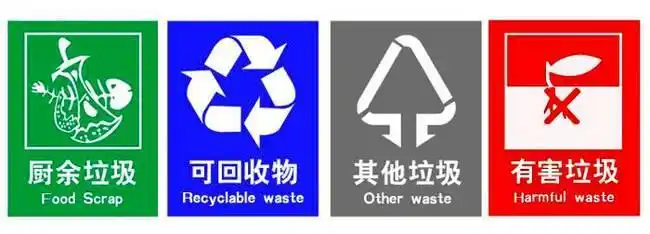 彩色垃圾桶分类和标志简笔画垃圾桶标志图简笔画分类垃圾桶简笔画图片