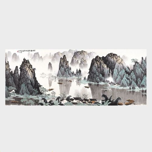 白雪石千峰竞秀国画山水画高清微喷宣纸画心未装裱横幅客厅风水画