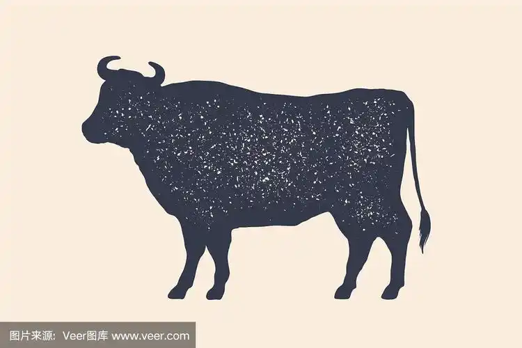 牛剪影复古logo复古打印海报