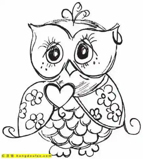 12岁孩子们都可以涂色的14张猫头鹰主题涂色图片-红豆饭小学生简笔画
