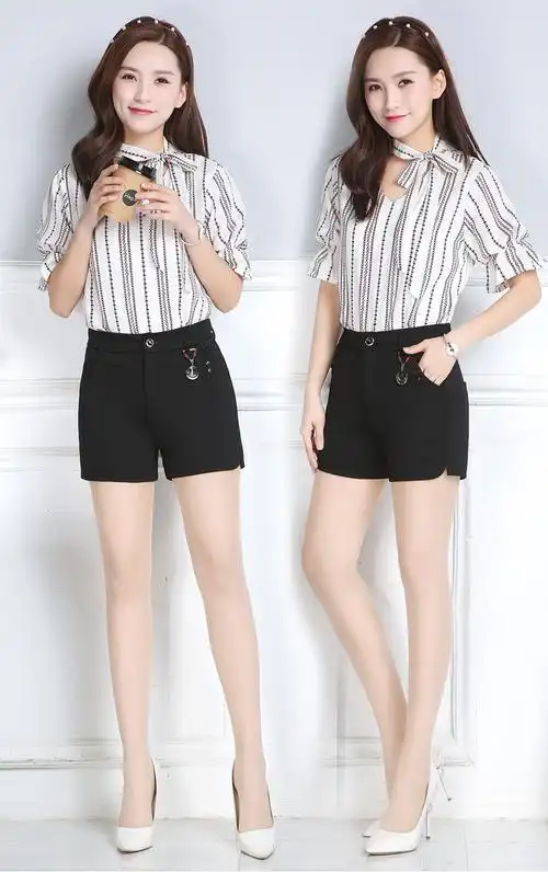 短裤女夏季2017新款高腰薄款休闲西装短裤显瘦直筒三分裤女士短裤