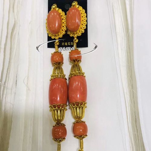 新款藏式配饰镀金工艺设计复古民族风粉红色藏式耳环