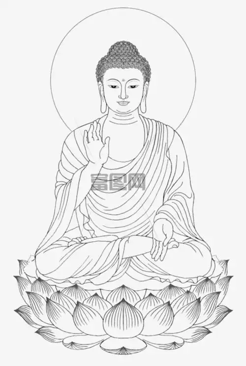 白描手绘释迦牟尼佛画像正坐