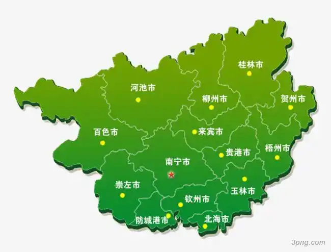 绿色清新广西省地图png素材透明免抠图片-其他元素