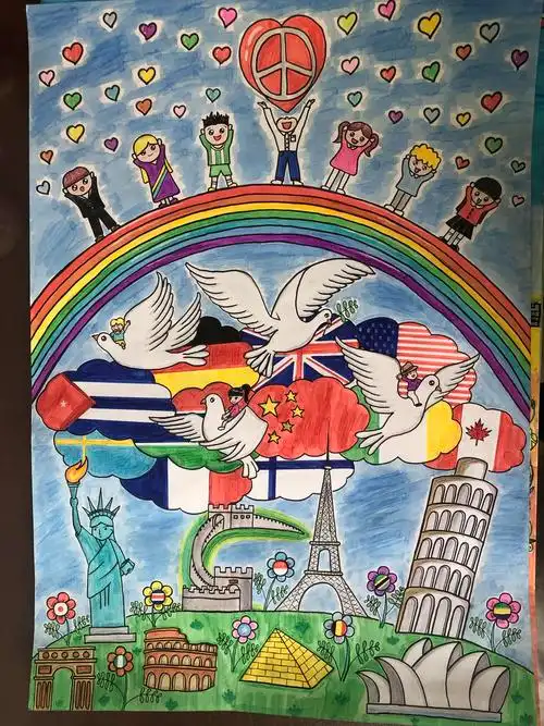 天津市雷锋小学学生作品2019和平海报 科幻画