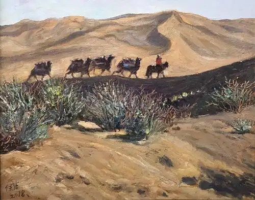 油画:沙漠之舟40x50cm