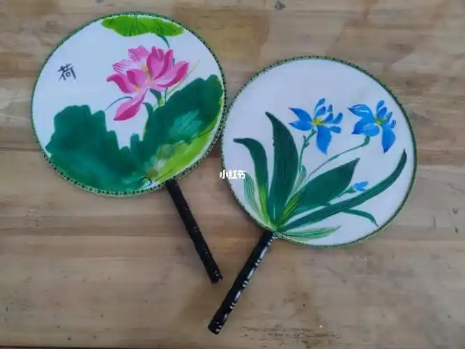 儿童创意美术团扇马克笔荷花兰花国风手绘