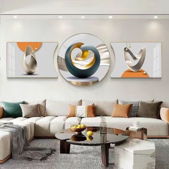 装饰画寓意好沙发背景墙挂画高端大气壁画新款三联画 筑梦空间3圆形