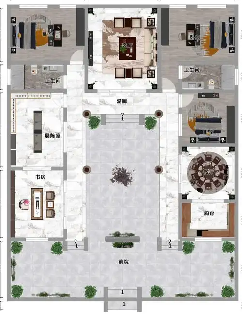 新款乡村自建一层小户型经济实用中式三合院