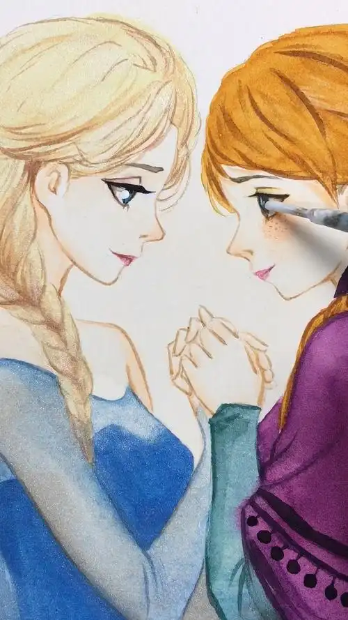 画画原来如此简单#和爸爸一起画艾莎和安娜,你喜欢谁的呢?-度小视