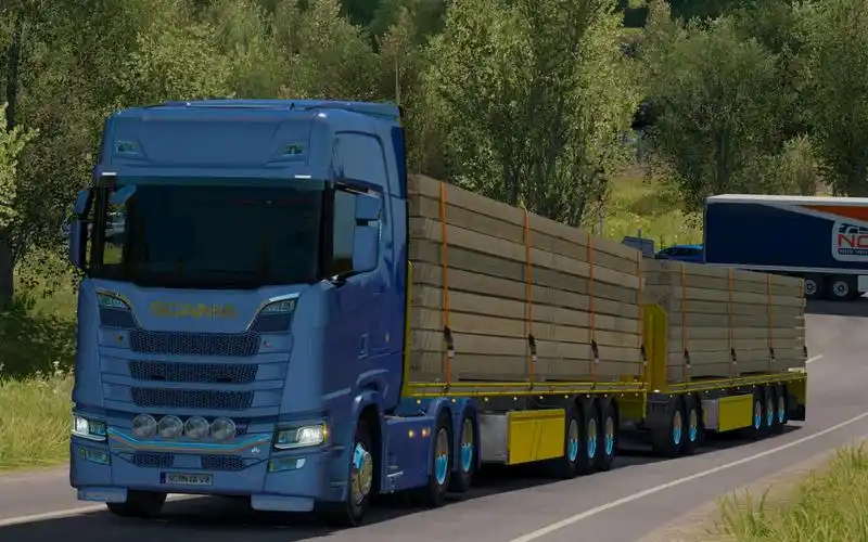 斯堪尼亚s580平板双挂运输44吨木梁,从法国梅茨到罗马_哔哩哔哩 (゜