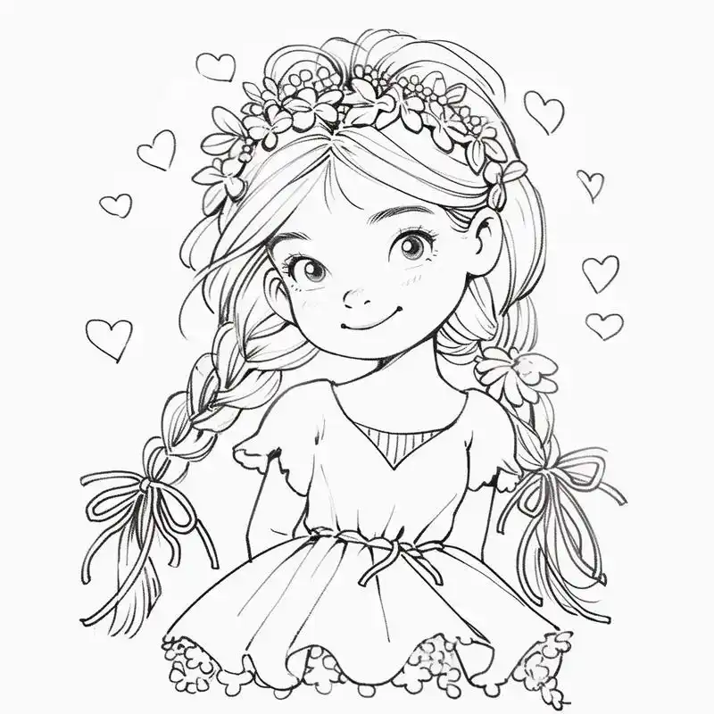 儿童简笔画[可爱女孩].可爱的女孩子涂色线稿,戴花环,手捧爱 - 抖音