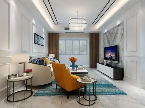 2017现代简约风格客厅沙发背景墙装修效果图