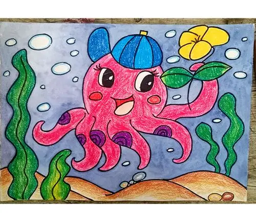 章鱼-蜡笔画图集图片_儿童蜡笔画_少儿图库_儿童资源网