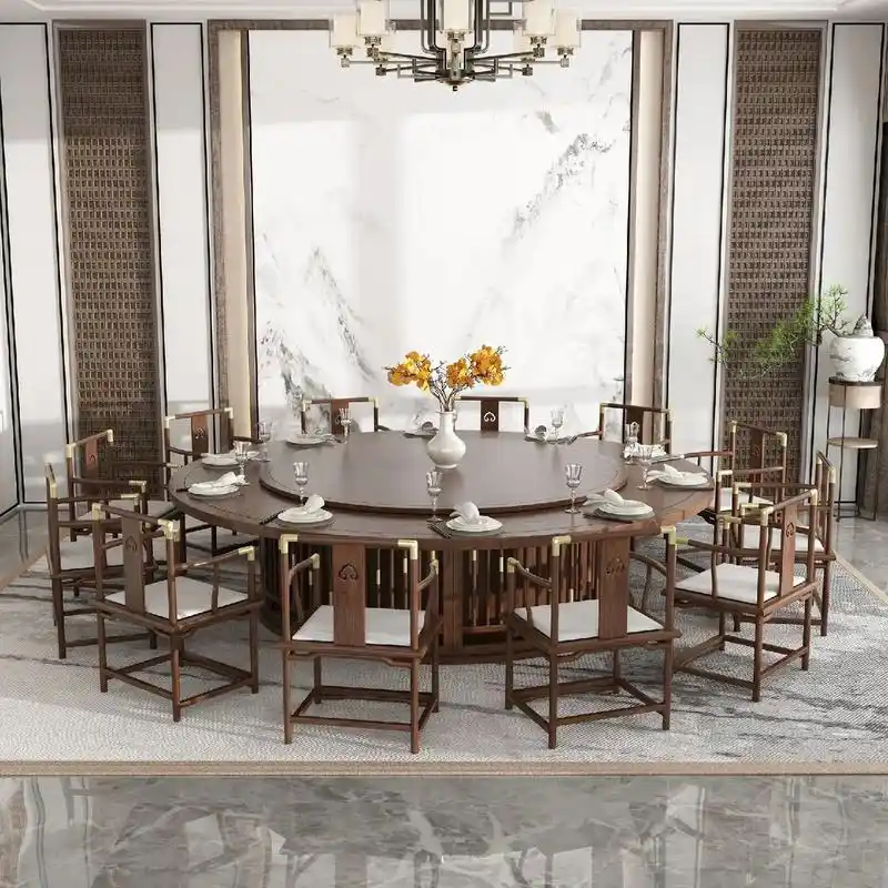 酒店圆桌大圆桌新中式电动大餐桌实木火锅桌餐厅包厢带转盘饭桌椅