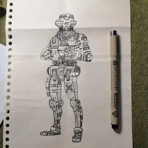 不是专业的,画得不是很好,但是很喜欢机器人和赛博朋克的复杂美学风格