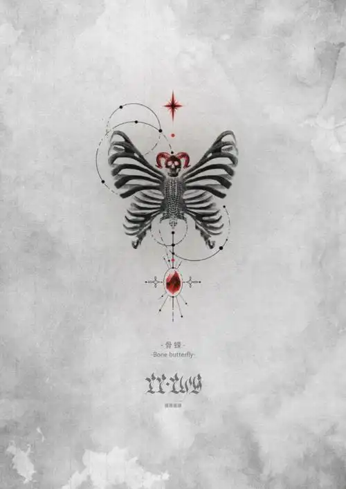 单针纹身预售手稿骨蝶